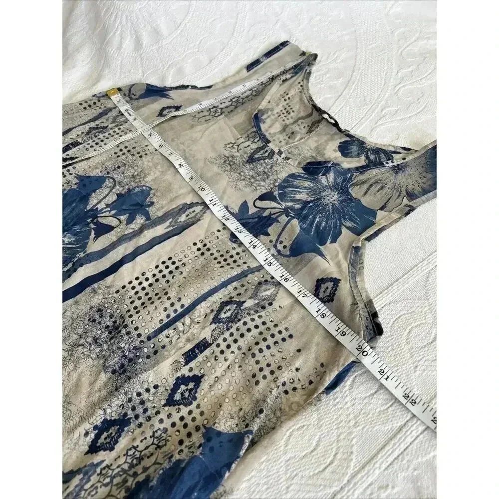 Lagenlook Bella Amore Italy Tunic Top Blue Beige Floral Hankie Hem Layering Sz S - Picture 7 of 10